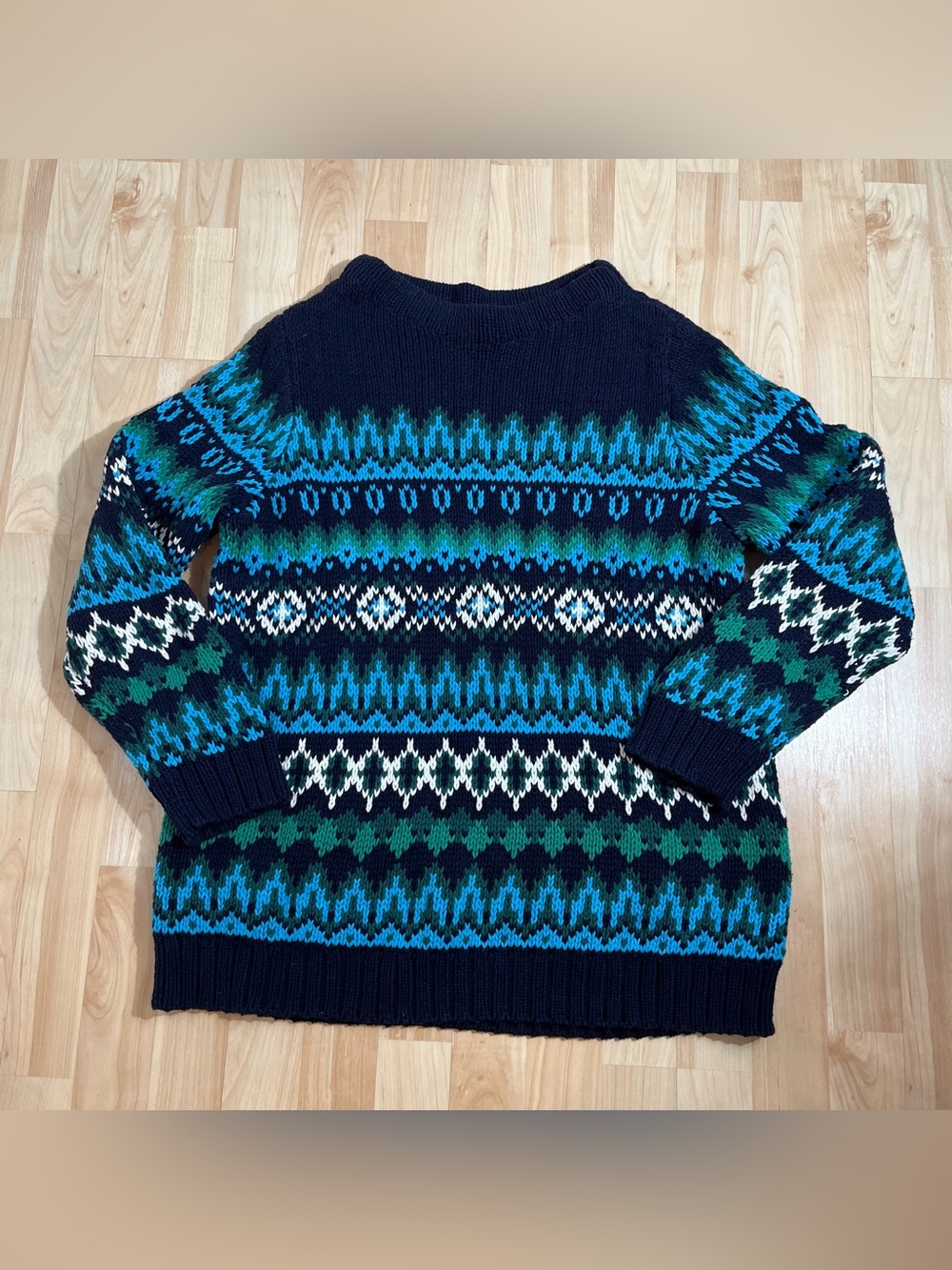 Talbots Chamonix Fair Isle crewneck sweater in blue and green 2X